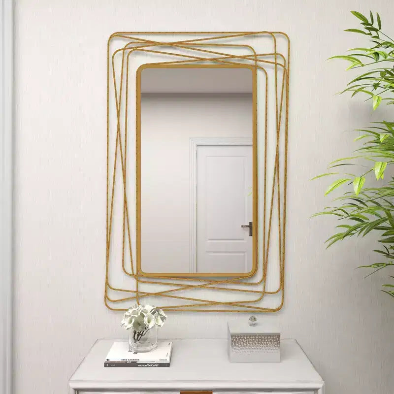 Specchio da parete in metallo con cornice sottile rettangolare in metallo dorato, stile contemporaneo, 46,88" H x 31,25" W, nessun montaggio richiesto