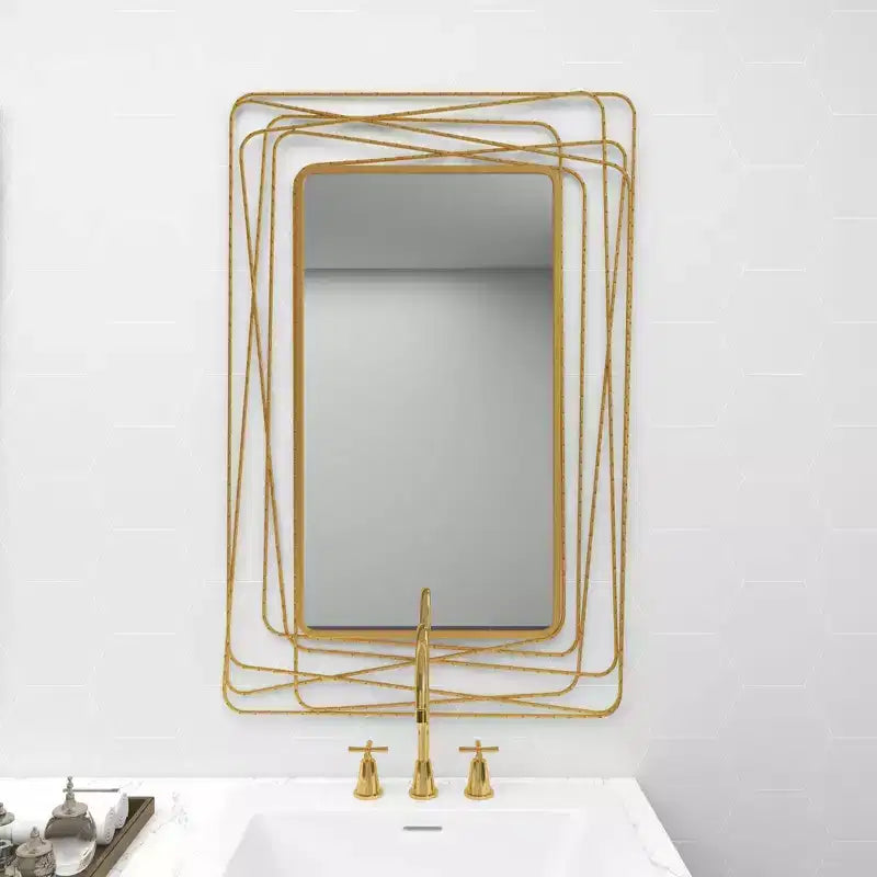Specchio da parete in metallo con cornice sottile rettangolare in metallo dorato, stile contemporaneo, 46,88" H x 31,25" W, nessun montaggio richiesto