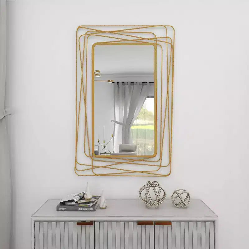 Specchio da parete in metallo con cornice sottile rettangolare in metallo dorato, stile contemporaneo, 46,88" H x 31,25" W, nessun montaggio richiesto