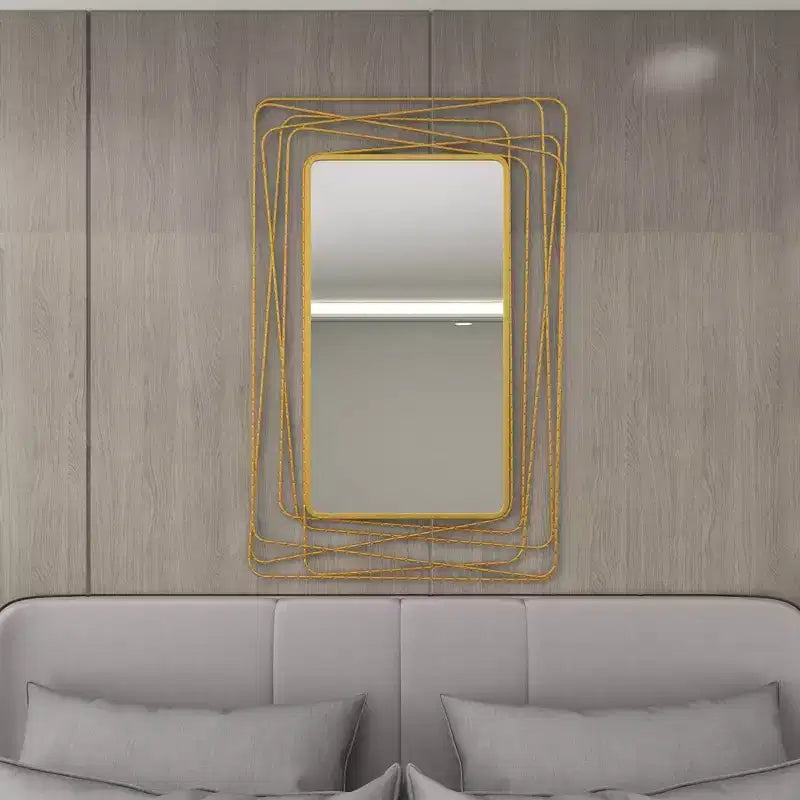 Specchio da parete in metallo con cornice sottile rettangolare in metallo dorato, stile contemporaneo, 46,88" H x 31,25" W, nessun montaggio richiesto