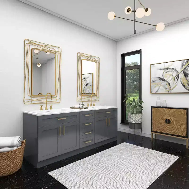 Specchio da parete in metallo con cornice sottile rettangolare in metallo dorato, stile contemporaneo, 46,88" H x 31,25" W, nessun montaggio richiesto