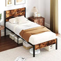 Costway Twin/Full/Queen/King Bed Frame with Tall Industrial Headboard Heavy-Duty Metal Slats Support Brown