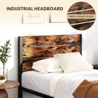 Struttura letto matrimoniale/queen/king size con testiera alta in stile industriale, supporti a doghe in metallo resistente marrone