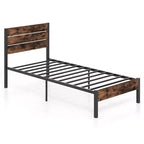 Struttura letto matrimoniale/queen/king size con testiera alta in stile industriale, supporti a doghe in metallo resistente marrone