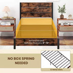 Struttura letto matrimoniale/queen/king size con testiera alta in stile industriale, supporti a doghe in metallo resistente marrone