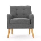 Poltrona moderna, poltrona ad alto schienale con gambe in legno, poltrone accentate imbottite trapuntate a bottoni per il tempo libero, color antracite