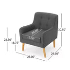 Poltrona moderna, poltrona ad alto schienale con gambe in legno, poltrone accentate imbottite trapuntate a bottoni per il tempo libero, color antracite