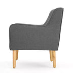 Poltrona moderna, poltrona ad alto schienale con gambe in legno, poltrone accentate imbottite trapuntate a bottoni per il tempo libero, color antracite