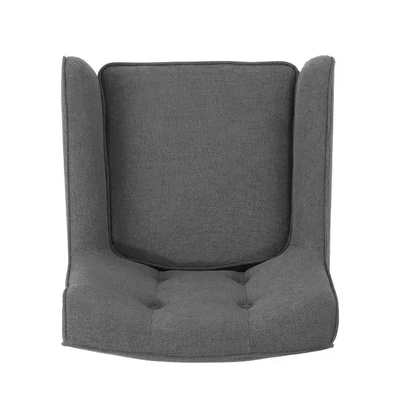Poltrona moderna, poltrona ad alto schienale con gambe in legno, poltrone accentate imbottite trapuntate a bottoni per il tempo libero, color antracite