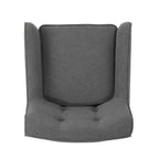 Poltrona moderna, poltrona ad alto schienale con gambe in legno, poltrone accentate imbottite trapuntate a bottoni per il tempo libero, color antracite