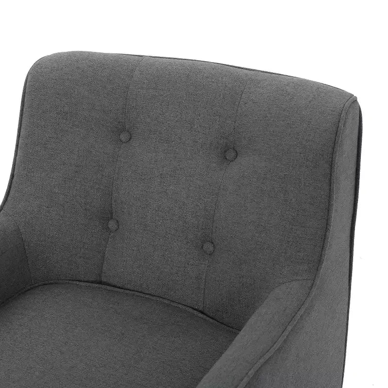 Poltrona moderna, poltrona ad alto schienale con gambe in legno, poltrone accentate imbottite trapuntate a bottoni per il tempo libero, color antracite