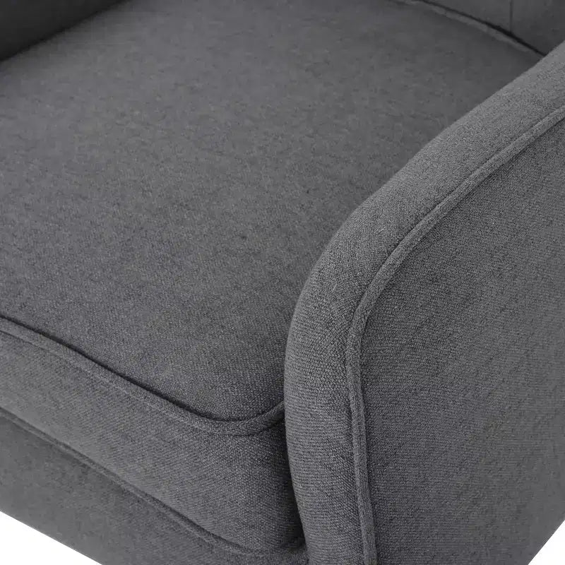 Poltrona moderna, poltrona ad alto schienale con gambe in legno, poltrone accentate imbottite trapuntate a bottoni per il tempo libero, color antracite