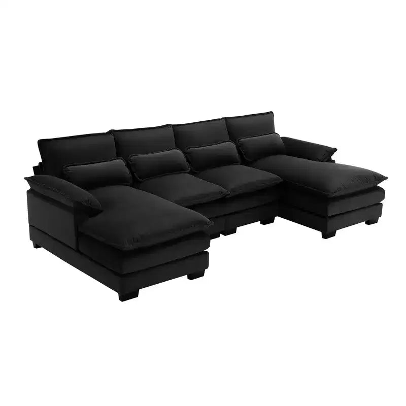 GDFStudio Antonia Chenille 110 U-shaped Sectional Sofa with 2 Chaise Lounge and Pillows