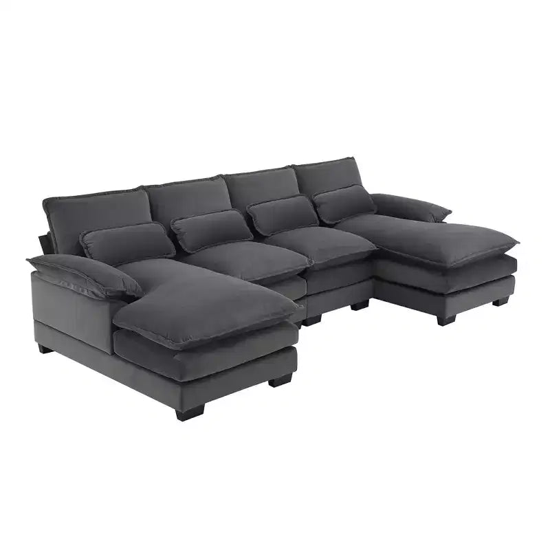 Divano componibile a U in ciniglia 110 con 2 chaise longue e cuscini