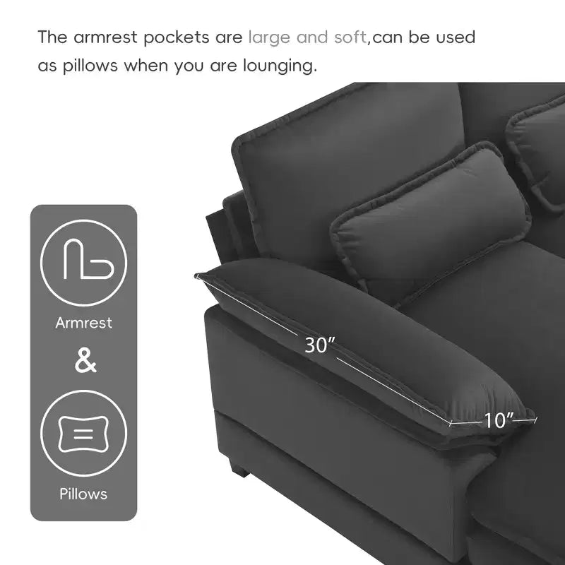Divano componibile a U in ciniglia 110 con 2 chaise longue e cuscini