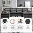Divano componibile a U in ciniglia 110 con 2 chaise longue e cuscini