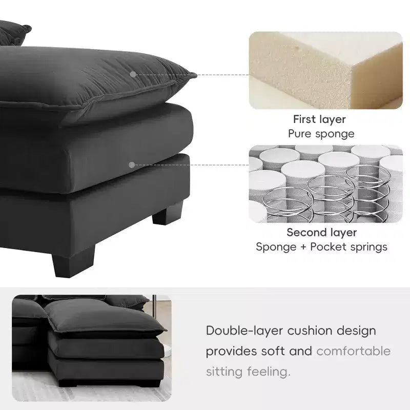 Divano componibile a U in ciniglia 110 con 2 chaise longue e cuscini