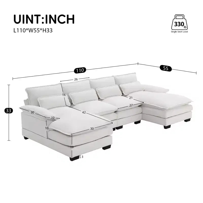 Divano componibile a U in ciniglia 110 con 2 chaise longue e cuscini