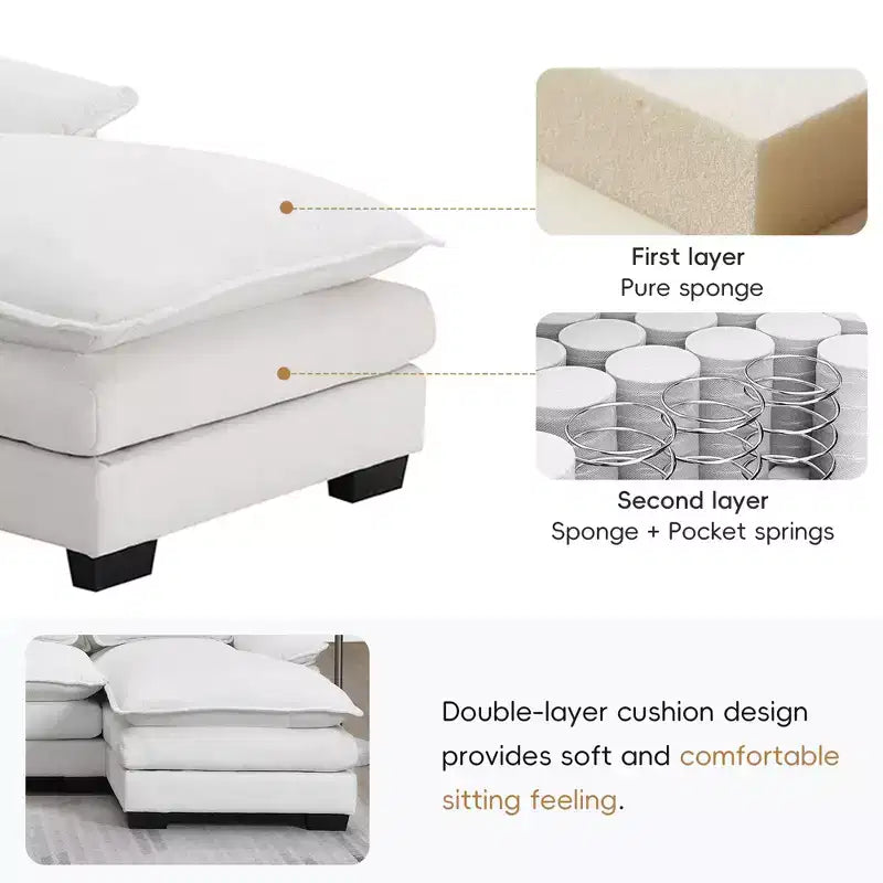 Divano componibile a U in ciniglia 110 con 2 chaise longue e cuscini