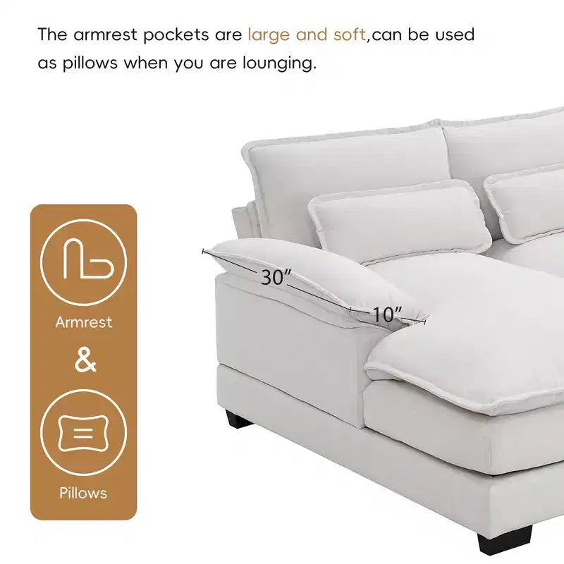Divano componibile a U in ciniglia 110 con 2 chaise longue e cuscini