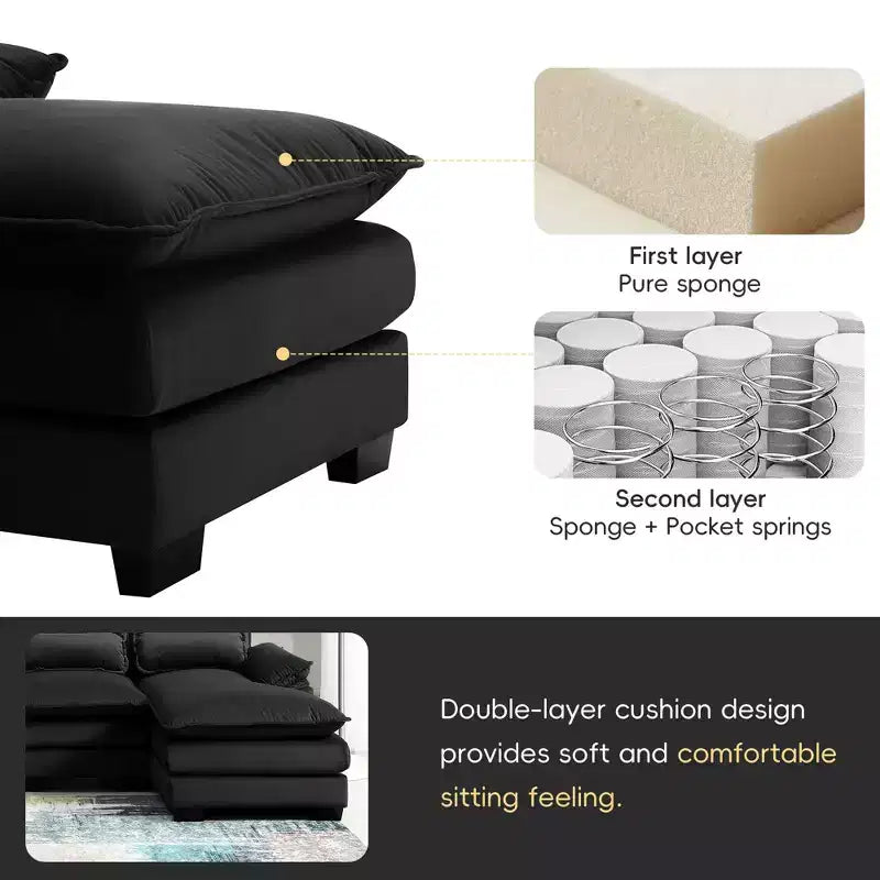 Divano componibile a U in ciniglia 110 con 2 chaise longue e cuscini