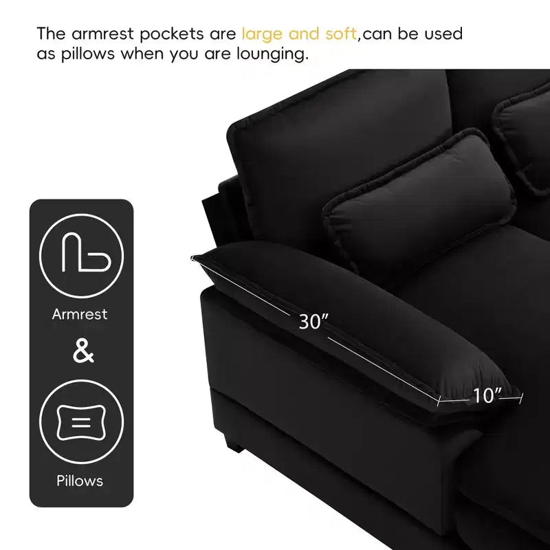 Divano componibile a U in ciniglia 110 con 2 chaise longue e cuscini