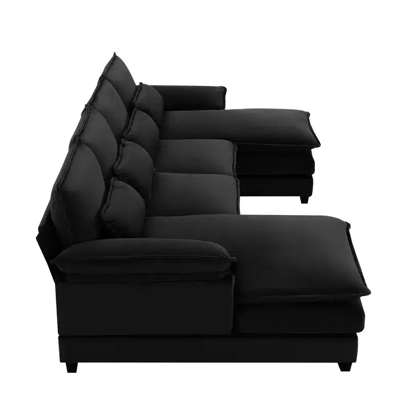 Divano componibile a U in ciniglia 110 con 2 chaise longue e cuscini