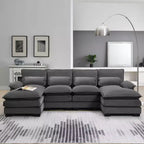 Divano componibile a U in ciniglia 110 con 2 chaise longue e cuscini