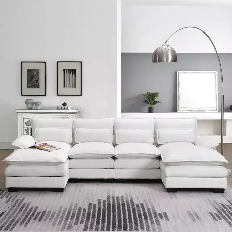 Divano componibile a U in ciniglia 110 con 2 chaise longue e cuscini