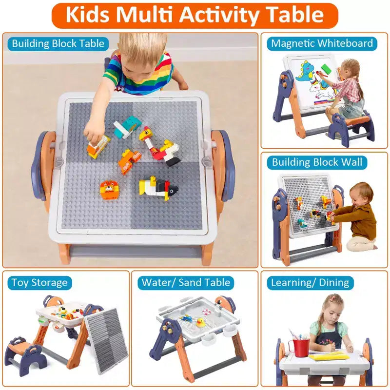 Cavalletto pieghevole per bambini, tavolo per costruzioni, tavolo sensoriale/tavolo da cucina, lavagna magnetica, cavalletto da artista per bambini