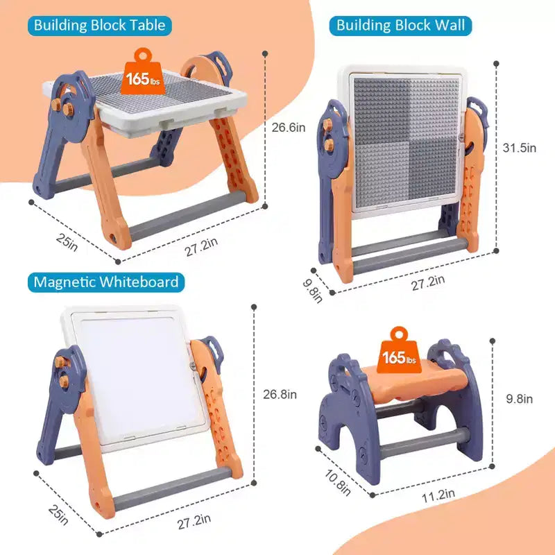 Cavalletto pieghevole per bambini, tavolo per costruzioni, tavolo sensoriale/tavolo da cucina, lavagna magnetica, cavalletto da artista per bambini