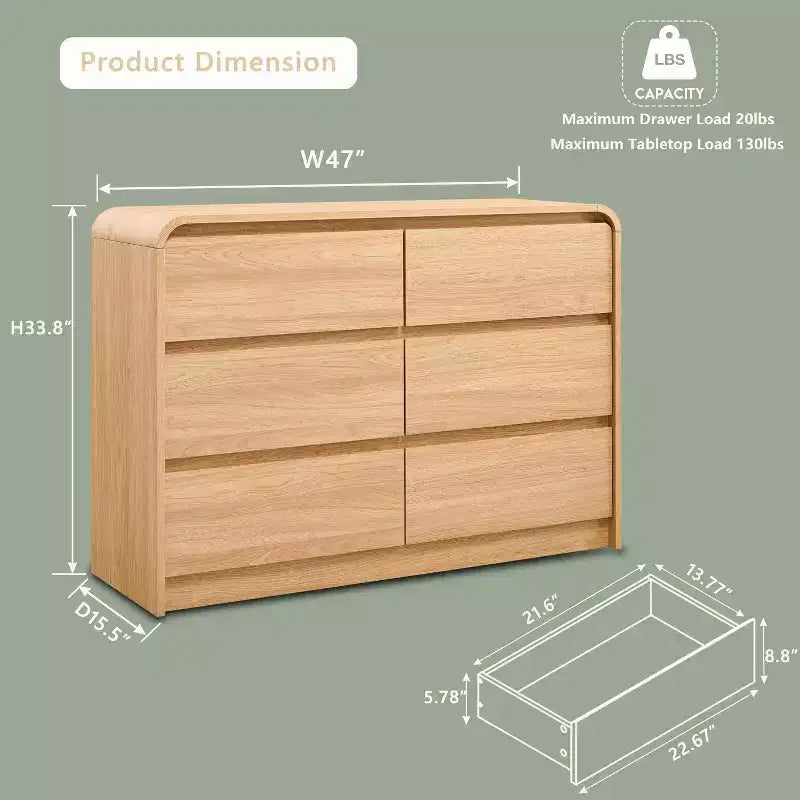 Comò verticale moderno a 6 cassetti - Mobile contenitore in legno da 120 cm, Cassettiera per camera da letto e soggiorno