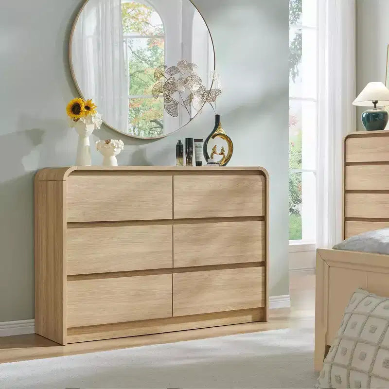 Comò verticale moderno a 6 cassetti - Mobile contenitore in legno da 120 cm, Cassettiera per camera da letto e soggiorno