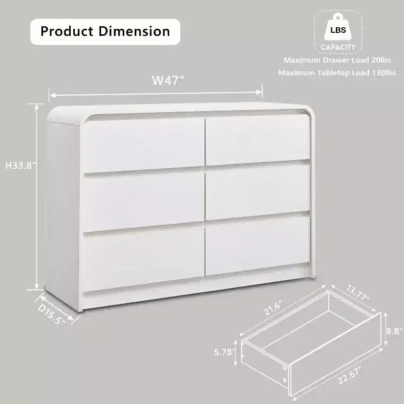 Comò verticale moderno a 6 cassetti - Mobile contenitore in legno da 120 cm, Cassettiera per camera da letto e soggiorno