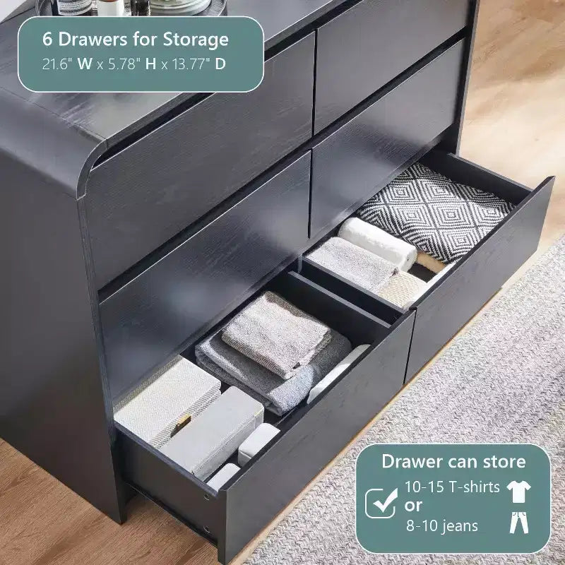 Comò verticale moderno a 6 cassetti - Mobile contenitore in legno da 120 cm, Cassettiera per camera da letto e soggiorno