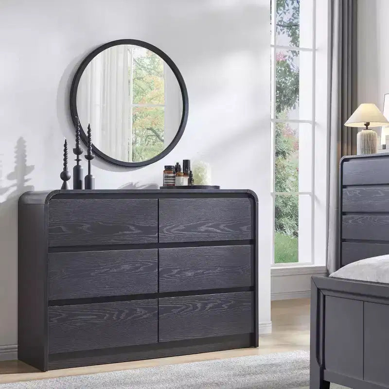 Comò verticale moderno a 6 cassetti - Mobile contenitore in legno da 120 cm, Cassettiera per camera da letto e soggiorno