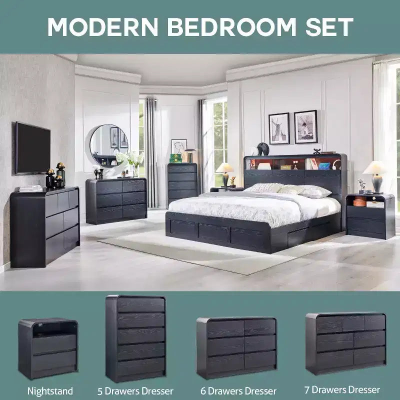 Comò verticale moderno a 6 cassetti - Mobile contenitore in legno da 120 cm, Cassettiera per camera da letto e soggiorno