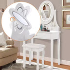 Toeletta con Specchio e Luci LED, Tavolo da Trucco Moderno con Sgabello Imbottito e 3 Cassetti, Bianco