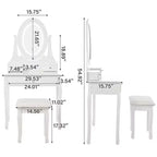 Toeletta con Specchio e Luci LED, Tavolo da Trucco Moderno con Sgabello Imbottito e 3 Cassetti, Bianco