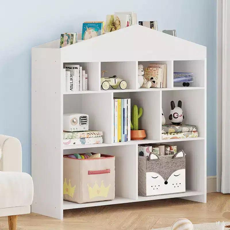 GustoWave Toy Storage Organizer 9-Cubby Kids Bookshelf 40.7in Width White Bookcase Toddlers Playhouse Cabinet Shelf Wooden Cubby Storage Toy Shelf
