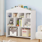 Organizzatore portaoggetti per giocattoli con 9 scomparti, libreria per bambini da 103,4 cm di larghezza, libreria bianca, armadietto per casette per bambini, scaffale in legno a cubi per giocattoli