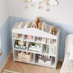Organizzatore portaoggetti per giocattoli con 9 scomparti, libreria per bambini da 103,4 cm di larghezza, libreria bianca, armadietto per casette per bambini, scaffale in legno a cubi per giocattoli