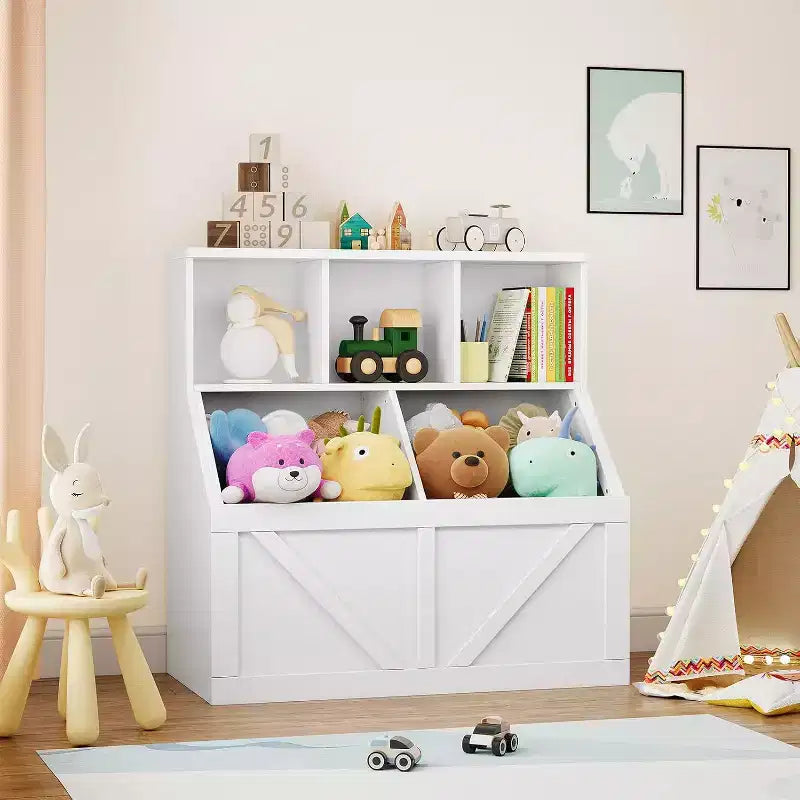 Organizzatore per giocattoli per bambini, Libreria e contenitore per giocattoli per bambini, Organizzatore per giocattoli per camerette per bambini, Bianco