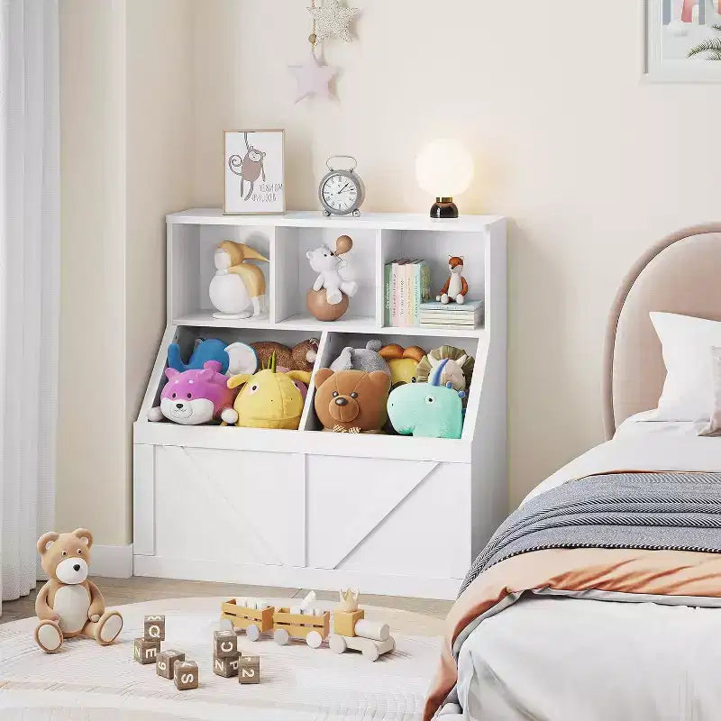 Organizzatore per giocattoli per bambini, Libreria e contenitore per giocattoli per bambini, Organizzatore per giocattoli per camerette per bambini, Bianco