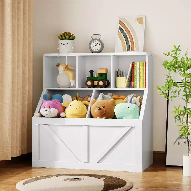 Organizzatore per giocattoli per bambini, Libreria e contenitore per giocattoli per bambini, Organizzatore per giocattoli per camerette per bambini, Bianco