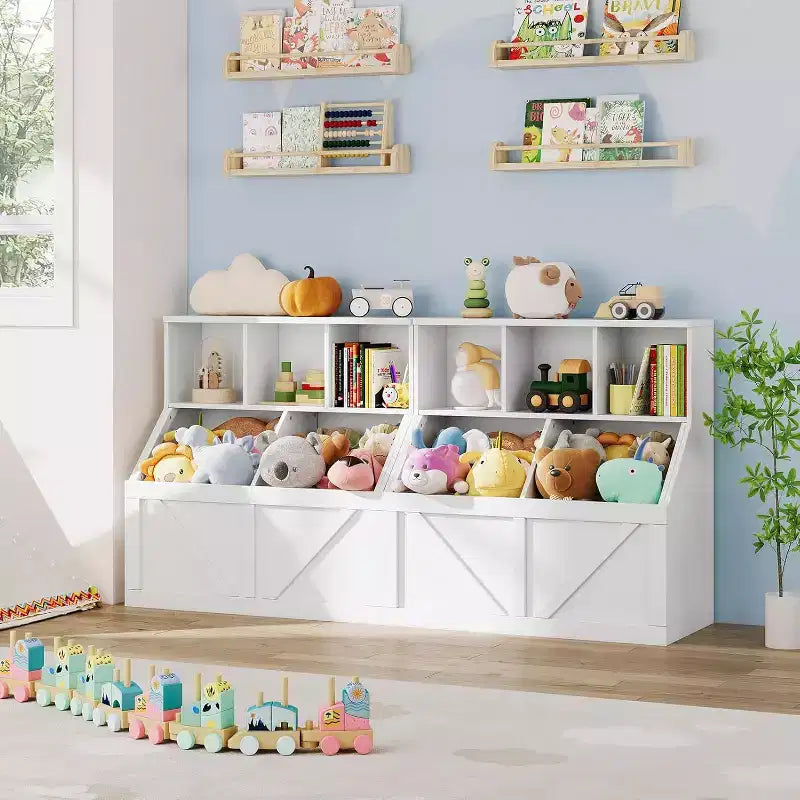 Organizzatore per giocattoli per bambini, Libreria e contenitore per giocattoli per bambini, Organizzatore per giocattoli per camerette per bambini, Bianco