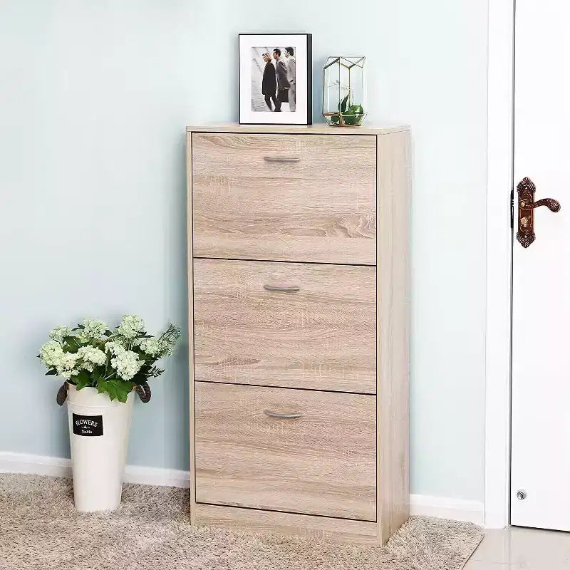 MAYEERTY 3-Drawer Shoe Storage Cabinet, 3-Ties Wood Shoe Rack Storage Orangizer for Entreway