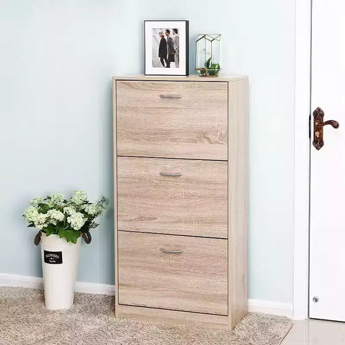 MAYEERTY 3-Drawer Shoe Storage Cabinet, 3-Ties Wood Shoe Rack Storage Orangizer for Entreway