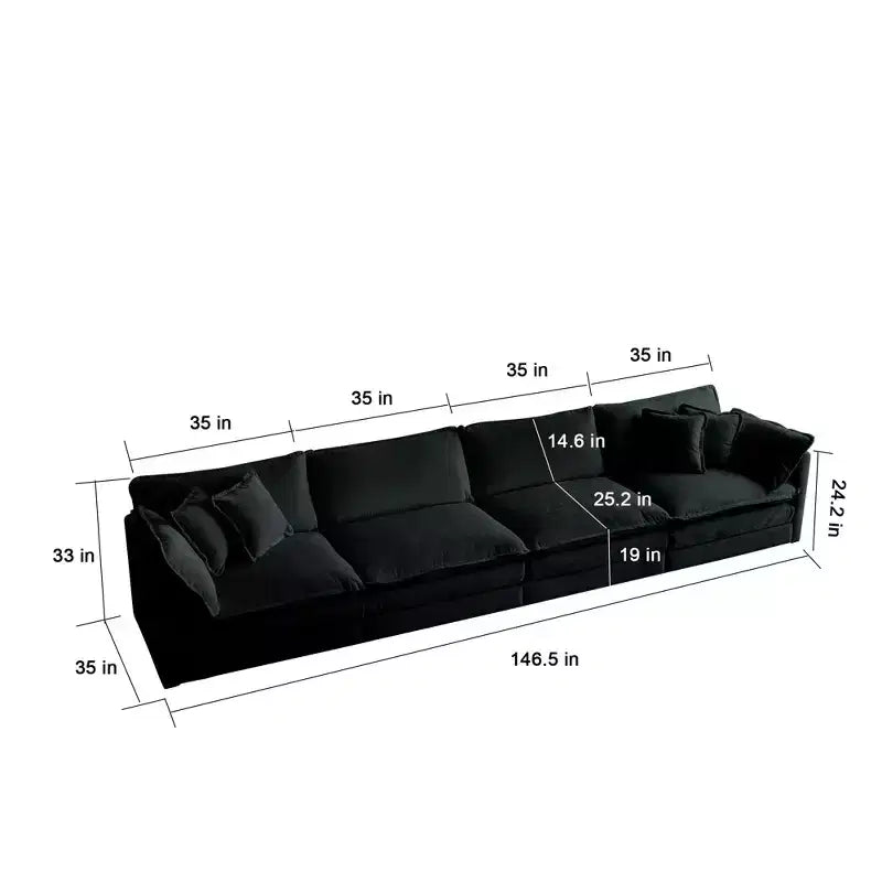 Divano modulare, divano a 4 posti in ciniglia confortevole, divano componibile in ciniglia verde
