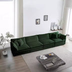Divano modulare, divano a 4 posti in ciniglia confortevole, divano componibile in ciniglia verde